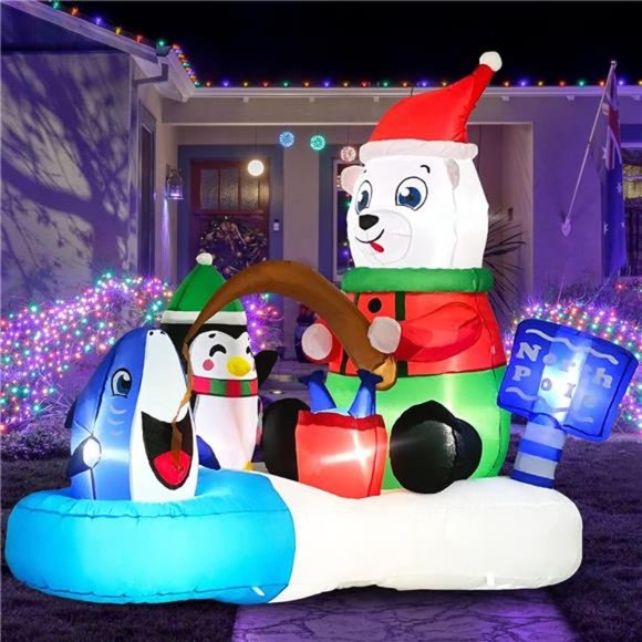 Holiday Christmas Inflatables Polar Bear Fishing With Penguin Blow Up 5ft Lighted Poshmark